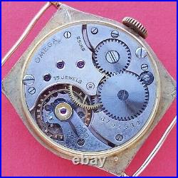 1935 Omega watch 9ct solid gold cushion case rare military vintage watch