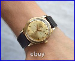 1950 Omega Seamaster Bumper 14k Gold Men's Automatic Leather Dress Watch Rare