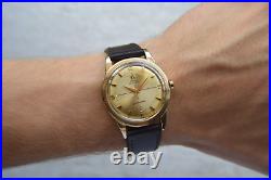 1950 Omega Seamaster Bumper 14k Gold Men's Automatic Leather Dress Watch Rare