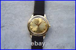 1950 Omega Seamaster Bumper 14k Gold Men's Automatic Leather Dress Watch Rare