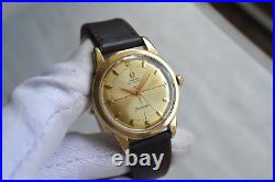 1950 Omega Seamaster Bumper 14k Gold Men's Automatic Leather Dress Watch Rare