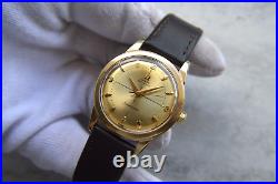 1950 Omega Seamaster Bumper 14k Gold Men's Automatic Leather Dress Watch Rare