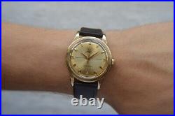 1950 Omega Seamaster Bumper 14k Gold Men's Automatic Leather Dress Watch Rare