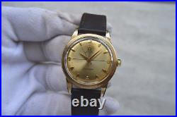 1950 Omega Seamaster Bumper 14k Gold Men's Automatic Leather Dress Watch Rare