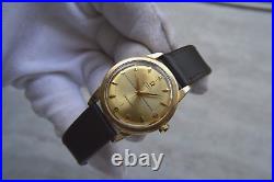 1950 Omega Seamaster Bumper 14k Gold Men's Automatic Leather Dress Watch Rare