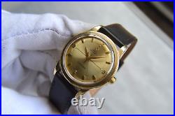 1950 Omega Seamaster Bumper 14k Gold Men's Automatic Leather Dress Watch Rare