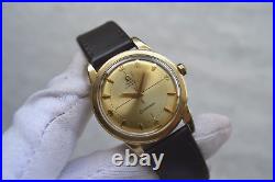 1950 Omega Seamaster Bumper 14k Gold Men's Automatic Leather Dress Watch Rare