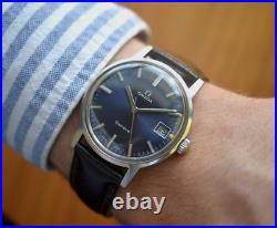 1970 Omega Geneve Vintage Blue Dial Rare Steel Men's Leather Watch 1970 Omega Geneve Vintage Blue Dial Rare Steel Men's Leather Watch