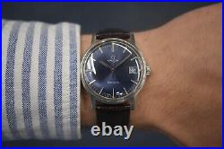 1970 Omega Geneve Vintage Blue Dial Rare Steel Men's Leather Watch 1970 Omega Geneve Vintage Blue Dial Rare Steel Men's Leather Watch