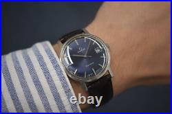 1970 Omega Geneve Vintage Blue Dial Rare Steel Men's Leather Watch 1970 Omega Geneve Vintage Blue Dial Rare Steel Men's Leather Watch