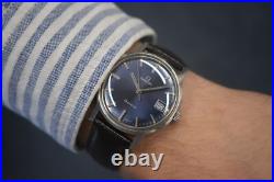 1970 Omega Geneve Vintage Blue Dial Rare Steel Men's Leather Watch 1970 Omega Geneve Vintage Blue Dial Rare Steel Men's Leather Watch