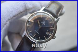 1970 Omega Geneve Vintage Blue Dial Rare Steel Men's Leather Watch 1970 Omega Geneve Vintage Blue Dial Rare Steel Men's Leather Watch