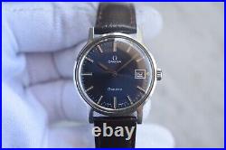 1970 Omega Geneve Vintage Blue Dial Rare Steel Men's Leather Watch 1970 Omega Geneve Vintage Blue Dial Rare Steel Men's Leather Watch