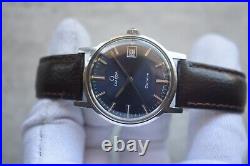 1970 Omega Geneve Vintage Blue Dial Rare Steel Men's Leather Watch 1970 Omega Geneve Vintage Blue Dial Rare Steel Men's Leather Watch