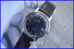 1970 Omega Geneve Vintage Blue Dial Rare Steel Men's Leather Watch 1970 Omega Geneve Vintage Blue Dial Rare Steel Men's Leather Watch