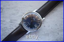 1970 Omega Geneve Vintage Blue Dial Rare Steel Men's Leather Watch 1970 Omega Geneve Vintage Blue Dial Rare Steel Men's Leather Watch