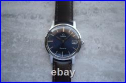 1970 Omega Geneve Vintage Blue Dial Rare Steel Men's Leather Watch 1970 Omega Geneve Vintage Blue Dial Rare Steel Men's Leather Watch