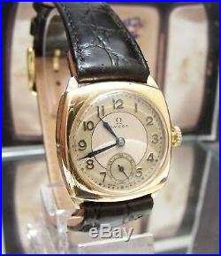 Antique Vintage Rare 1935 Omega Solid 18k Gold MID Size Wrist Watch Serviced