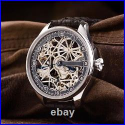 Antique vintage Swiss wristwatch, rare exclusive mens watch, skeleton wristwatch