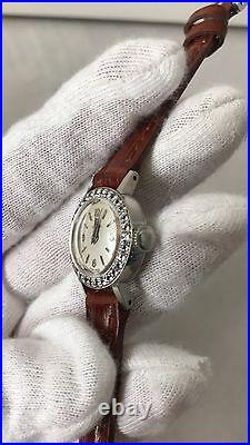 Beautiful Rare Vintage Omega Ladies White Face Diamond Antique Luxury Wristwatch