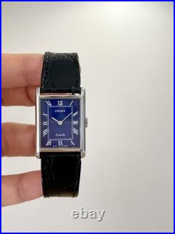 Citizen Tank Manual Wind Watch Blue Dial 21mm OMEGA Leather Strap Rare Vintage