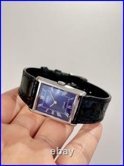 Citizen Tank Manual Wind Watch Blue Dial 21mm OMEGA Leather Strap Rare Vintage