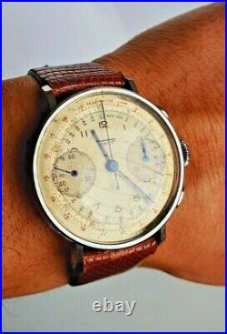 Extremely rare Tissot Omega 33.3 Lemania vintage chronograph bitonal dial