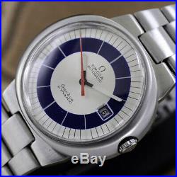 Kivintage Omega Geneve Automatic Bule&silver Dial Date Dress Men's Watch Rare