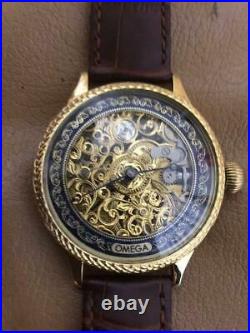 OMEGA Antique Wristwatch Vintage Skeleton Overhauled Beautiful Super Rare
