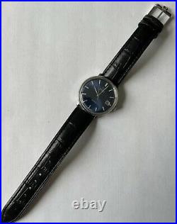 OMEGA DEVILLE Mens Automatic Vintage Silver, Rare Blue Dial, Quickset Date