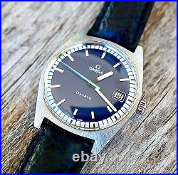 OMEGA Genéve Watch 1970 Model 136.041 Manual Wind Date Blue Dial WORKING Rare