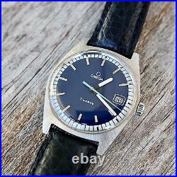 OMEGA Genéve Watch 1970 Model 136.041 Manual Wind Date Blue Dial WORKING Rare