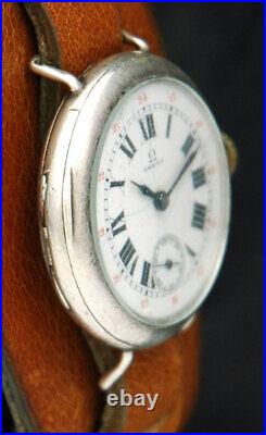 OMEGA Military WW1 British Officer WATCH 24HR Dial Silver TRENCH 1910s War RARE