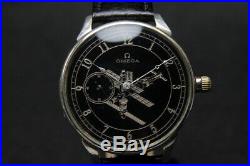 OMEGA hand-winding rare antique vintage men's wristwatch black dial mechanical