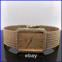 Omega 14k Solid Gold Diamond Vintage Watch Cal 1375 Box Papers / Rare