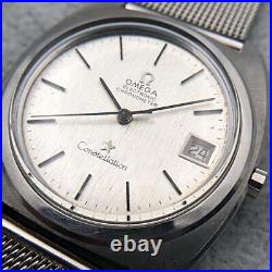 Omega Constellation 198.002 Men'S Date Quartz Silver Dial Vintage Limited Rare