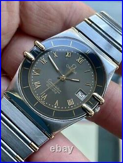 Omega Constellation Rare Grey Dial Mens Gold & Steel Quartz 33mm vintage watch