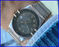 Omega Constellation Rare Grey Dial Mens Gold & Steel Quartz 33mm vintage watch