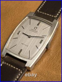 Omega De Ville Automatic Watch 1970s Vintage Silver Dial Tonneau Case 38mm Rare