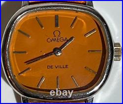 Omega De Ville Hand-Wound Ladies Watch Vintage Orange Dial Hexagonal Case Rare
