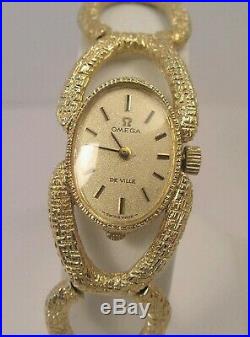 Omega Deville Rare Vintage C. 1968 Bracelet Watch 14 K Solid Gold with Box