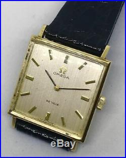 Omega Deville Vintage 9K Solid Gold Square Case Signed Five Times Classy Rare