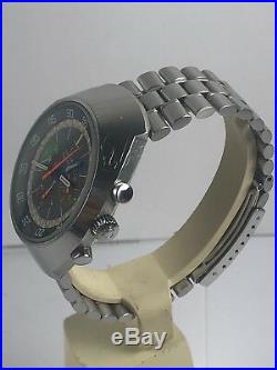 Omega Flightmaster Automatic Watch. RARE 1969 43mm Vintage Chronograph StainlesS