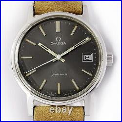 Omega Geneve Date Original Grey Dial Mens Vintage Watch 136.0099 RARE