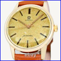 Omega Seamaster Winding Tropical Patina Rare Dial Gold Cap Vintage Wrist Watch