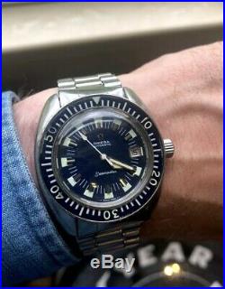 Omega Seamster 120 Rare Vintage Bracelet Watch Deep Blue Dial
