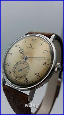Omega Vintage Military Oversize Steel Watch 30 T2 Rare Dial, Pontiff Hands 1940