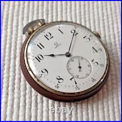 RARE OMEGA OPEN FACE WOOD CASE SWISS POCKET WATCH FROM Ca 1920