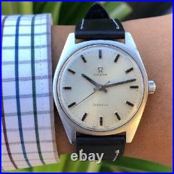 RARE Omega Geneve 185.041 White Dial Leather Good Condition Vintage Men Watch