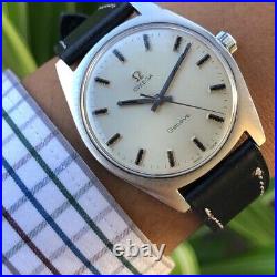 RARE Omega Geneve 185.041 White Dial Leather Good Condition Vintage Men Watch